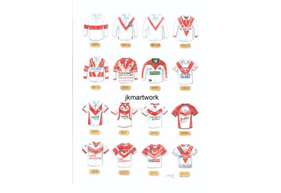 St Helens Retro Rugby Shirts Wall Art Print